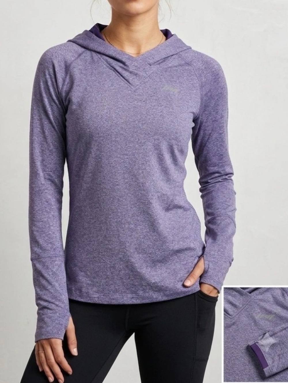 ZOOT SPORTS WOMENS ATHLETIC HEATHER PURPLE LONG SLEEVE HOODIE THUMBHOLE CUFF MED